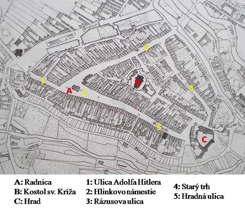 Plán Kežmarku s označením ulíc